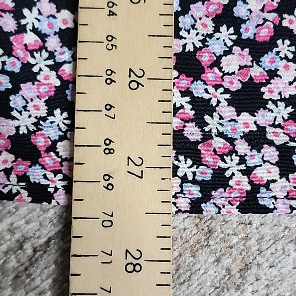 Talbots Top XL Floral Short Sleeve Blouse Keyhole Boho Crew Neck Pink Black - Picture 10 of 13